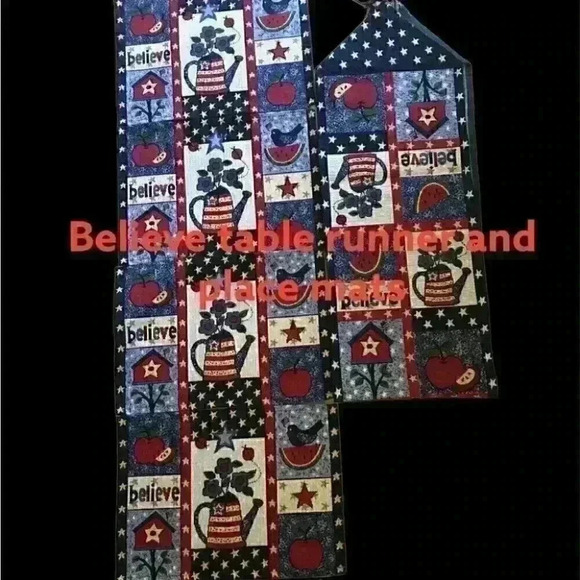 VTG #believe #primitive #patriotic #americanflag runner and place mats - Picture 1 of 4